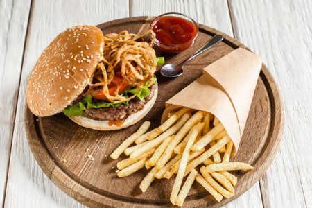 Fast Junk American Traditional Food Fat Snack Dining Burger Restaurant Menu Conceptの写真素材