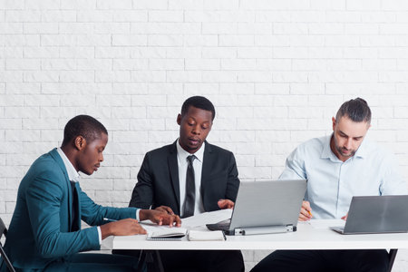 Getting new job in business IT and HR company. Candidates passing tests to get the position. Hiring new people.の写真素材