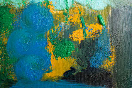 Colorful abstract painting. Picture closeup. Creative background top view, bright colors, art conceptの写真素材