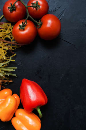 Vegetable food organic pepper tomato pasta background vegetarian conceptの写真素材