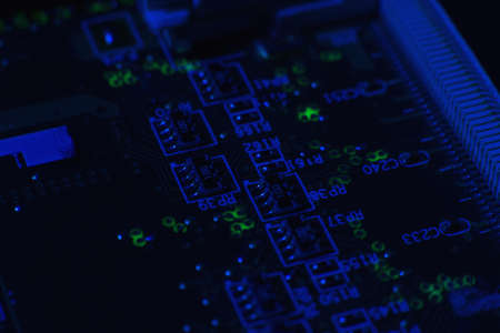 Computer microprocessor chip development. Modern scientific technology. Engineer data electronics science design engineering future motherboard hardware digital information conceptの写真素材