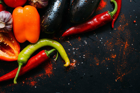 Vegetable food organic pepper eggplant background vegetarian conceptの写真素材