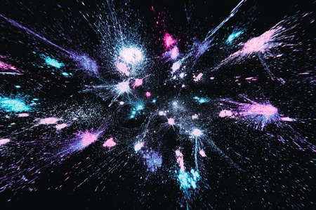 Professional abstract cosmetics background, star powder top view. Colorful powdery eyeshadow splashes and colourants for creative make upの写真素材