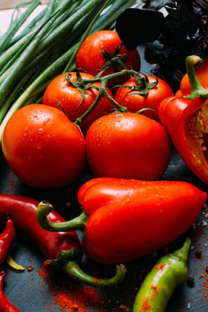 Vegetable food organic pepper tomato background vegetarian conceptの写真素材