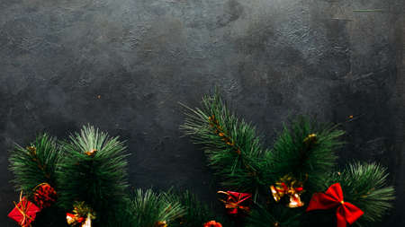 Christmas holiday blue background. New Year fir ornament conceptの写真素材