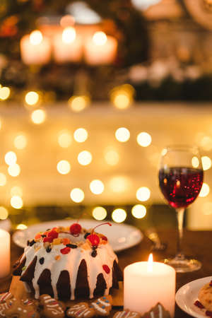 Festive New Year eve dinner. Traditional Christmas food conceptの写真素材