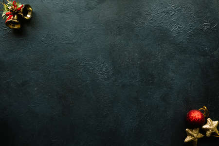 Christmas toys festive blue background. Copyspace conceptの写真素材