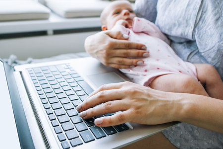 lifestyle of modern business mom. newborn baby not a hindrance to working overtime. daily routine of...