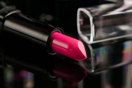 wide range of womens lipsticks on black background. beauty blog. professional make-up courses. free space conceptの写真素材