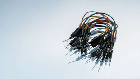 jump wires cables kit on white background. microelectronics craftsmanship. device components.の写真素材
