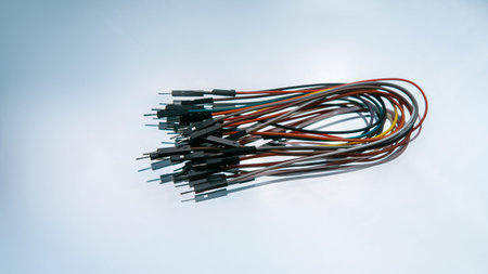 jump wires cables kit on white background. microelectronics craftsmanship. device components.の写真素材