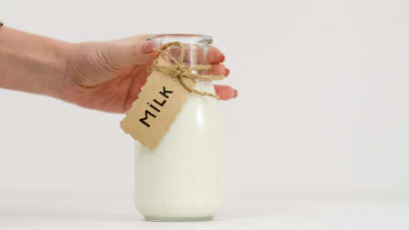 fresh milk from concept. Buy organic products at farmers markets. Best quality goods for your childの写真素材