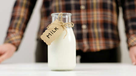 Local dairy farm high quality milk products . Healthy nutrition. Protein and amino acids conceptの写真素材