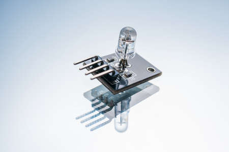 electronic micro detail on white background. component for robotics creation. technology innovation.の写真素材