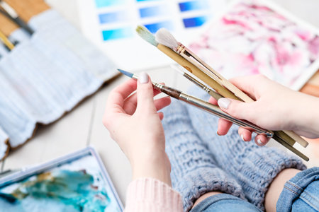 artist brushes set. instruments and tools for creative leisure. painting hobbyの写真素材