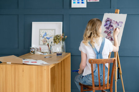 art painting hobby. creative leisure. girl drawing a picture. talent inspiration creation and self...
