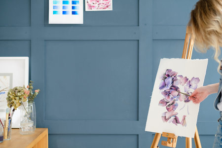 painting art classes. teacher explaining. inspiration imagination self expression concept.の写真素材