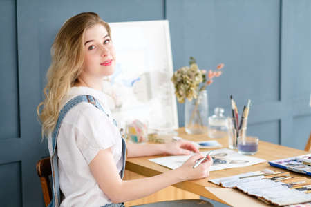 art therapy. painting classes or courses. creativity inspiration expression concept.の写真素材