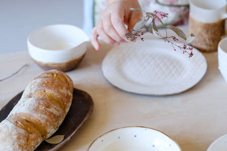 natural herbal eco rustic decor. handmade craft crockery. art craft inspiration.の写真素材