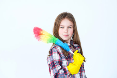 home cleaning and tidying up. household chores and domestic work. moms little helper. adolescent...