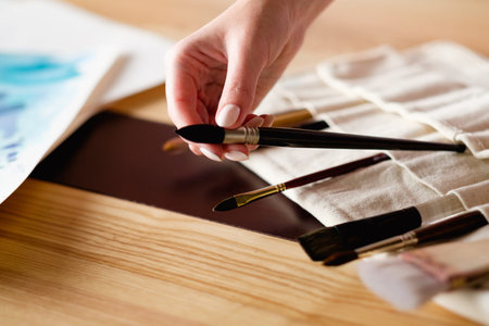 art painting inspiration creativity concept. professional brushes set. artist instruments.