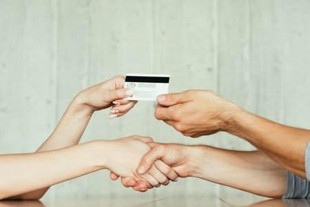 online money loan. financial operations on the internet. handshake after deal closure and electronic...