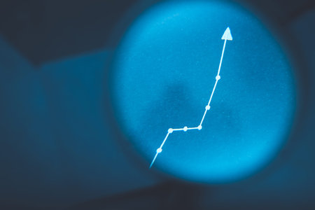 exponential diagram. growth statistics progress concept. arrow pointing up on blurred blue...