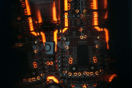 smd electronic components. integrated microchip on printed circuit board.の写真素材