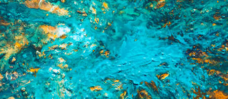 Abstract art texture background. Morning sky design. Beautiful acrylic turquoise blue and yellow...