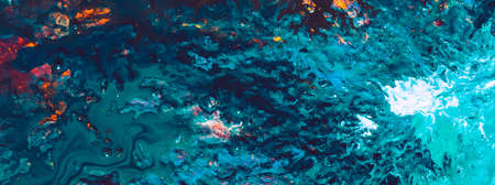 Abstract acrylic oil gouache paint background. Blue teal color mix texture. Layer coat art...