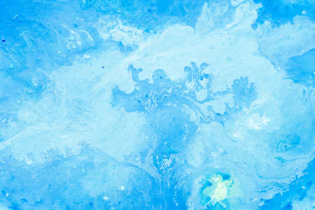 Abstract white blue color background. Acrylic paint mix blend texture pattern. Swirls ripples lines...