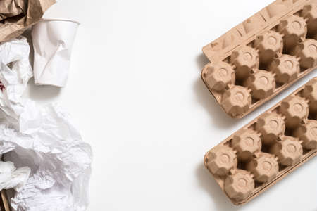 Biodegradable paper packaging. Health and environment. Eco friendly recyclable material. Copy space.の写真素材