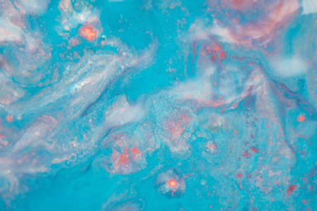 Abstract blue white red paint background. Acrylic clear glitter pattern texture. Rough uneven...