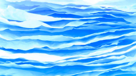 Closeup of blue paper layers stack. Wavy lines abstract art background. Copy space.