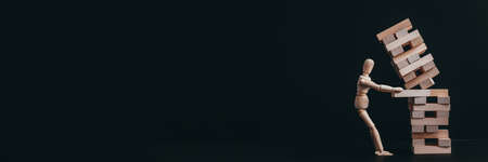 Professional failure. Strategy mistake. Conceptual articulated mannequin composition.の写真素材