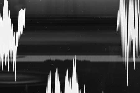 Analog TV glitch. Bad signal noise. Black white artifacts texture background.の写真素材