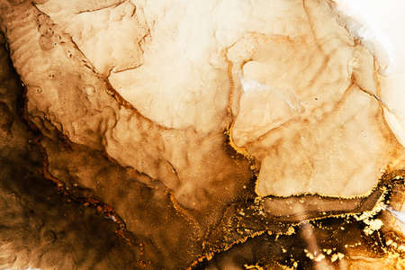 Marble texture. Ink water. Brown golden beige natural rock pattern art background. Luxury abstract copper fleck sand land rock with vein design. Modern grunge surface.の写真素材