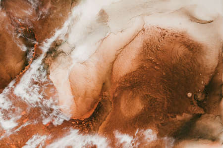 Marble design background. Ink water. Brown white natural rock abstract texture. Aerial dry desert. Earth vein clouds creative pattern. Luxury stone surface.の写真素材