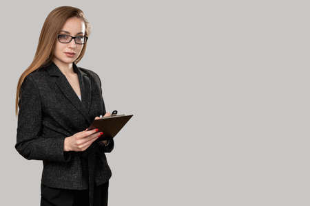 Smart woman. Business coaching. Portrait of confident intelligent female leader in glasses black...