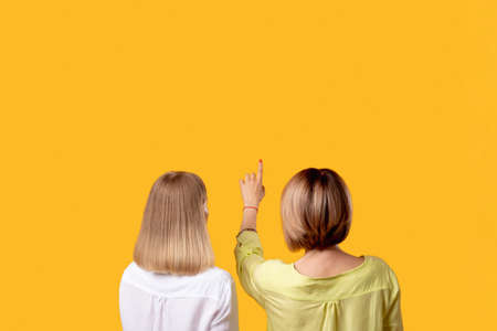 Information guidance. Learning coaching. Knowledge motivation. Solution idea. Two curious women...