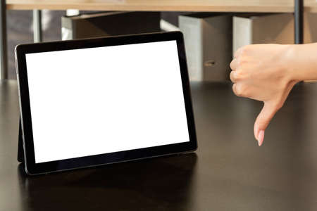 Professional failure. Corporate online conference. Disike gesture. Bad job. Unrecognizable woman...