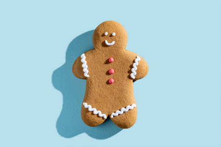 Christmas cookies. Festive bakery. Traditional homemade culinary. Happy gingerbread man biscuit...