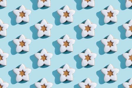 Bakery pattern. Christmas traditional cookies. Festive winter decor. Gingerbread biscuit figures...