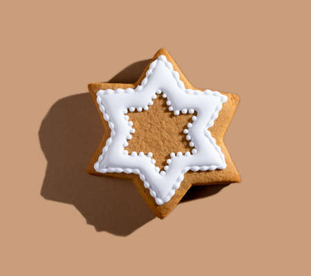 Christmas star cookies. Festive bakery illustration. Traditional pastry food. Gingerbread biscuit...