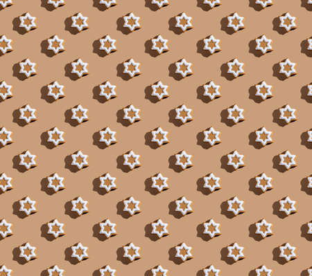 Christmas cookies pattern. Bakery illustration. Traditional pastry food. Gingerbread biscuits star...