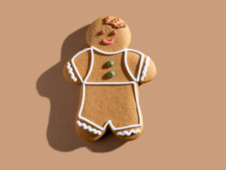 Christmas traditional cookies. Festive bakery. Homemade culinary. Happy gingerbread man biscuit...