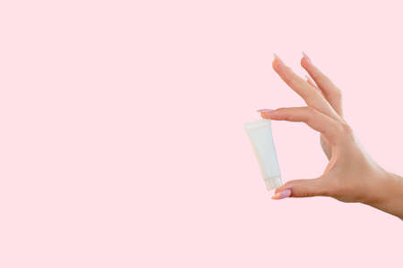 Cosmetic product. Skin treatment. Lotion package template. Minimal presentation of white mockup tube...