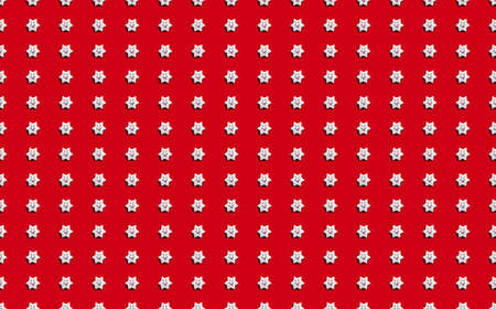 Red minimalist background. Seamless star pattern. White fun figure symmetrical texture poster for kids. Modern cute ornament isolated on bright.の写真素材