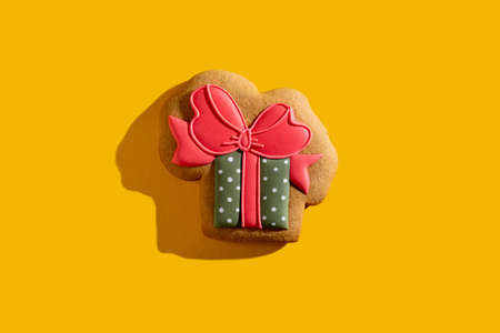Sweet present. Festive surprise. Holiday bakery food art. Creative congratulation. Green red...