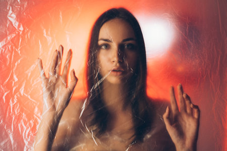 Woman protection. Defocused portrait. Female rights. Social isolation. Concerned woman with bare...